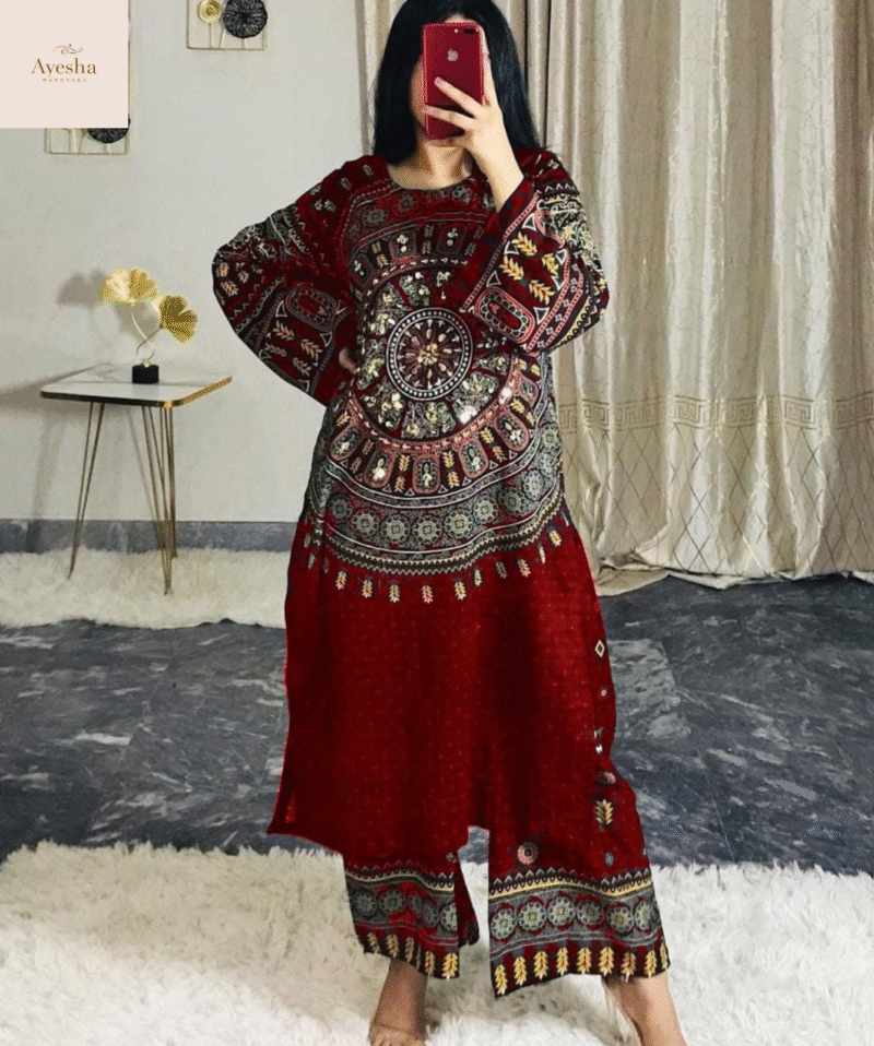 Front & Back Allover Digital Printed 2-Piece with Mirror Work - Image 2