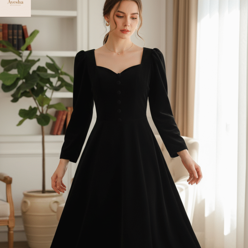 Elegant Valvet Button Frock