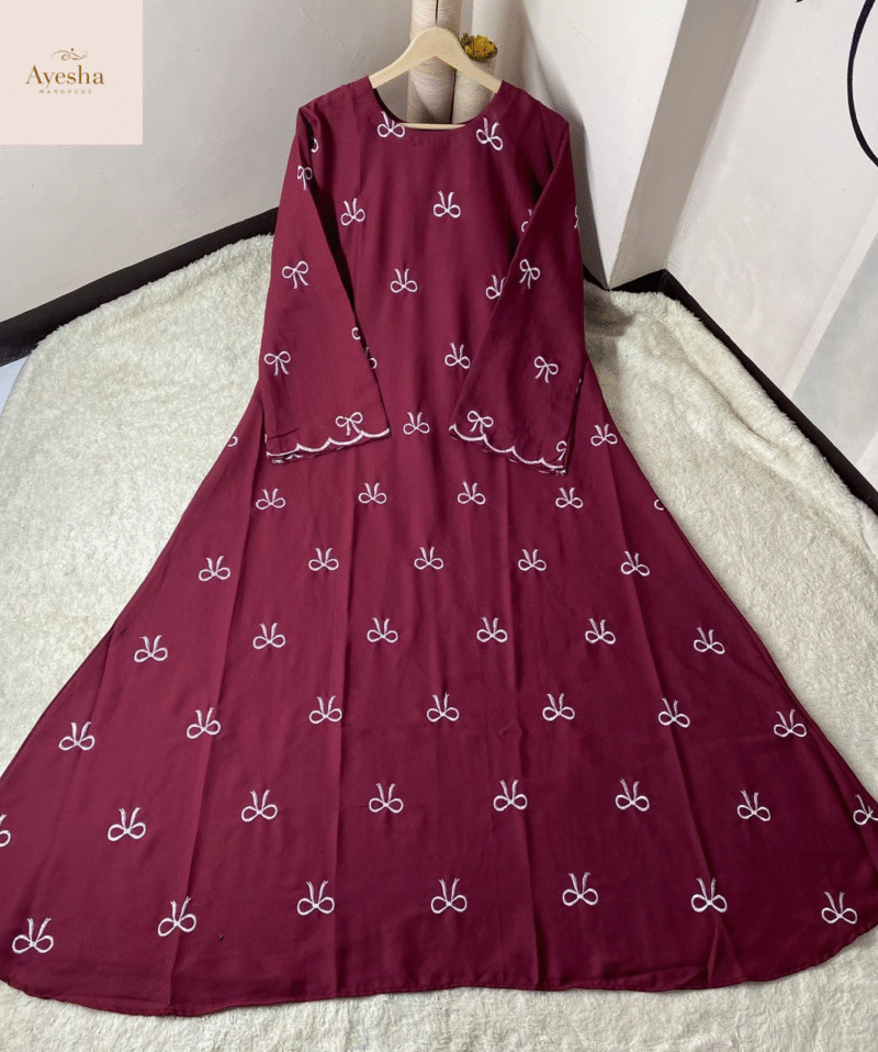 Bow Abaya Front Bow Embroidered Georgette Abaya Without Stoller - Image 3