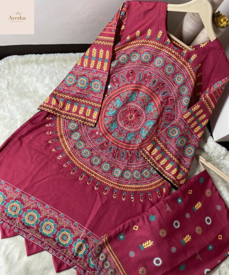 Front & Back Allover Digital Printed 2-Piece with Mirror Work - Image 3