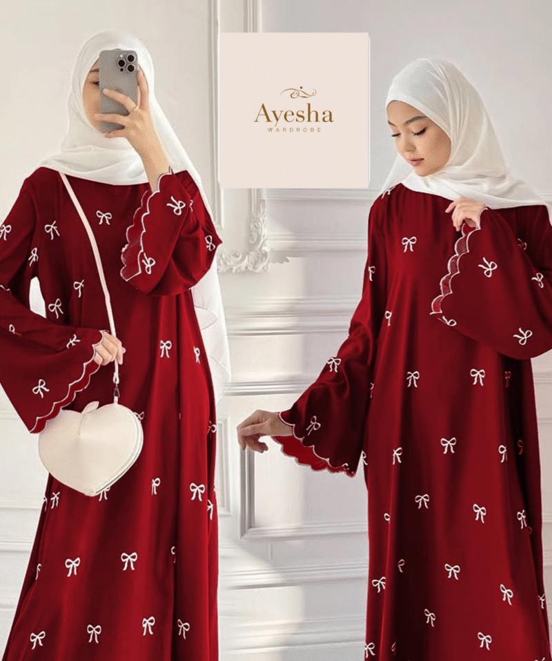 Bow Abaya Front Bow Embroidered Georgette Abaya Without Stoller - Image 4