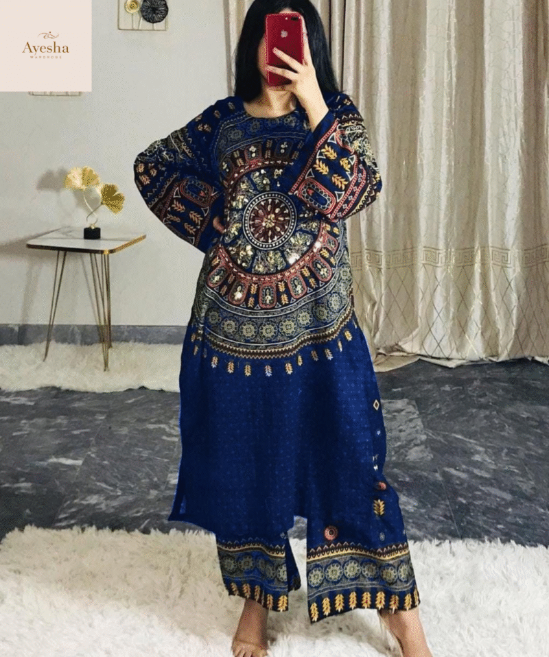 Front & Back Allover Digital Printed 2-Piece with Mirror Work - Image 4