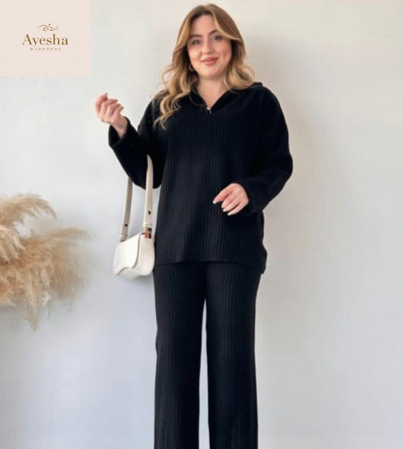 Zipper Highneck Dropshoulder Track Suit 2PCs - Image 2