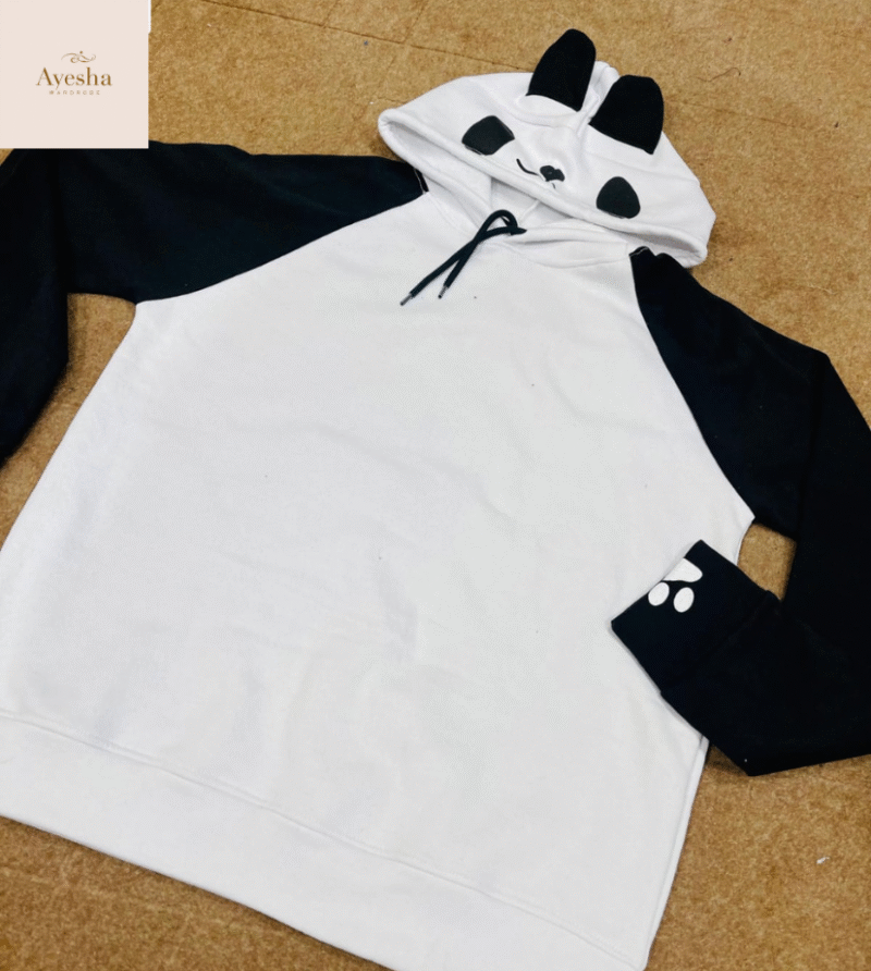 Panda Ear Hoodie  Black & White Unisex Pullover - Image 3