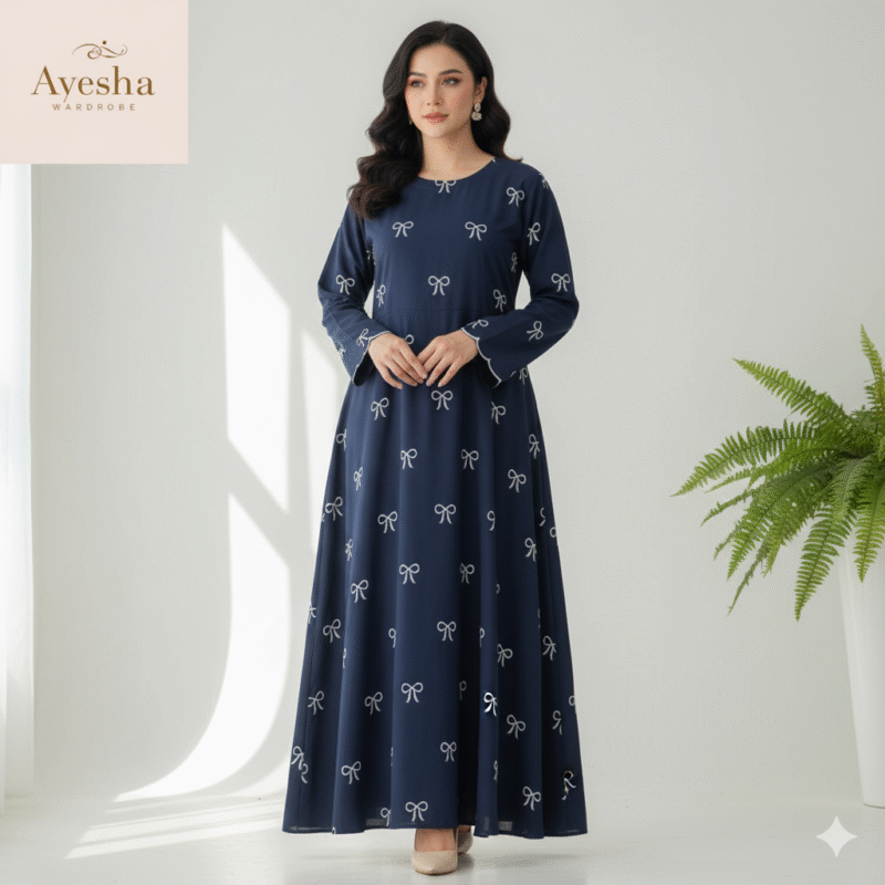 Bow Abaya Front Bow Embroidered Georgette Abaya Without Stoller - Image 5