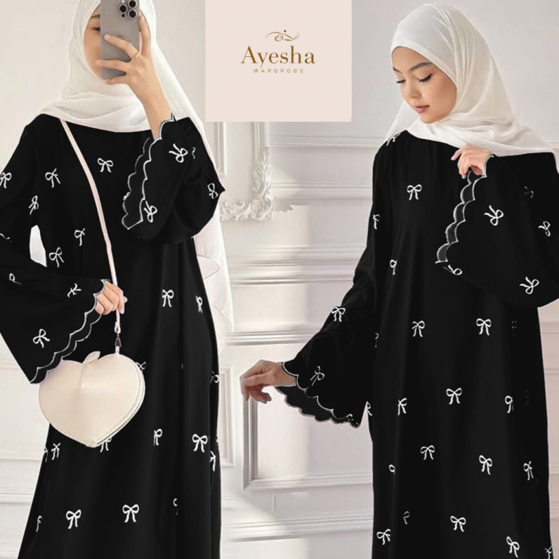 Bow Abaya Front Bow Embroidered Georgette Abaya Without Stoller