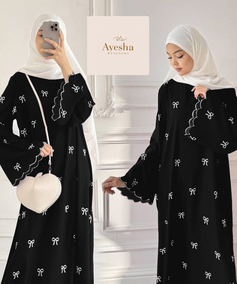 Bow Abaya Front Bow Embroidered Georgette Abaya Without Stoller
