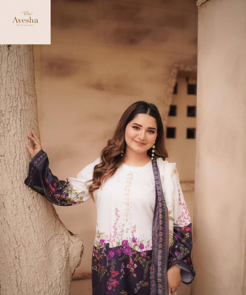 Front and Back Allover Digital Printed with Adda Handwork on Shirt with Flapper and Printed Dupatta Cord Set (3Pcs) - Image 5