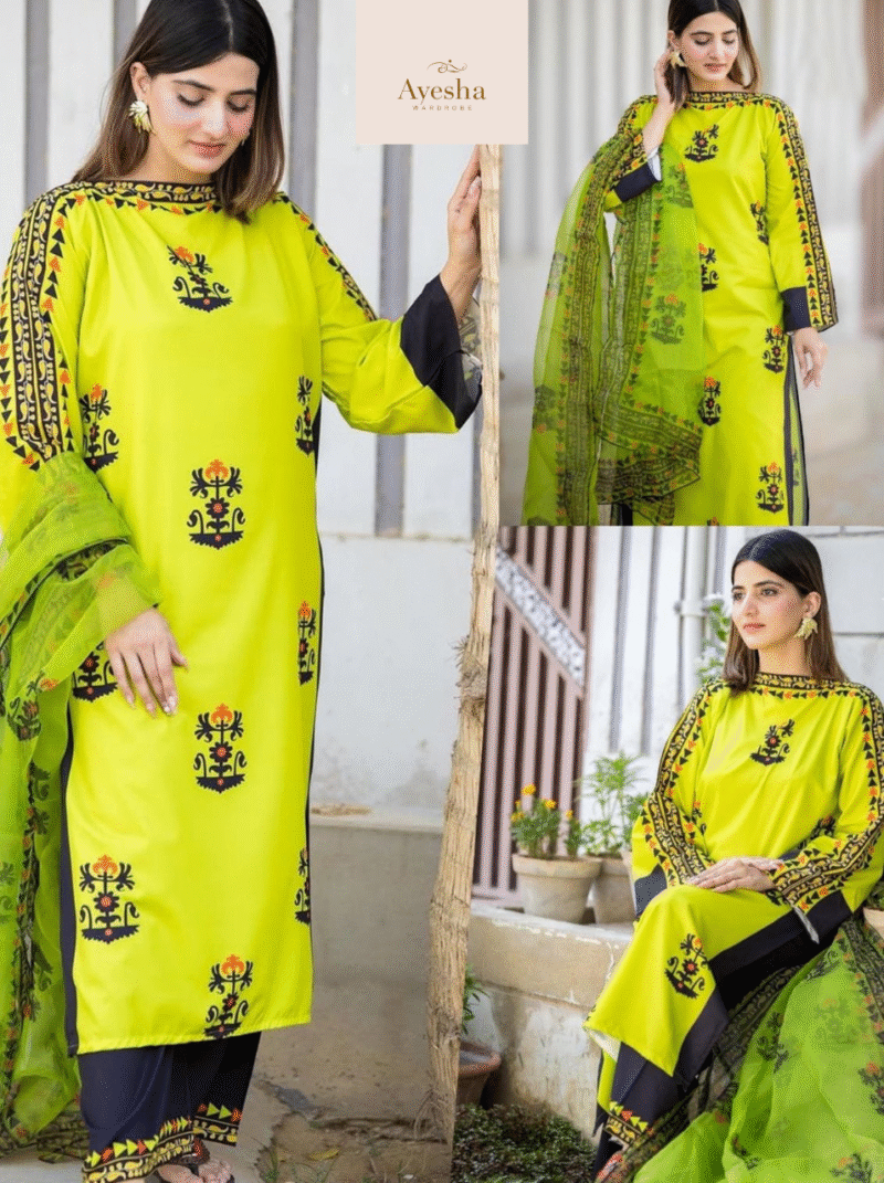 Front and Back Digital Printed Long Shirt with Flapper Dupatta – Zest Tribal 3-Piece Set - Image 5