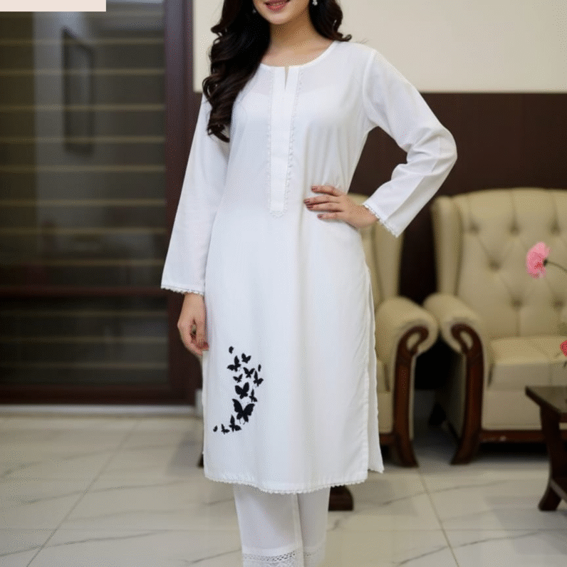 Malai Lawn Digital Printed Lace Work Stitched Shirt With Malai Lawn Lace Work Stitched Flapper 2pc Dress