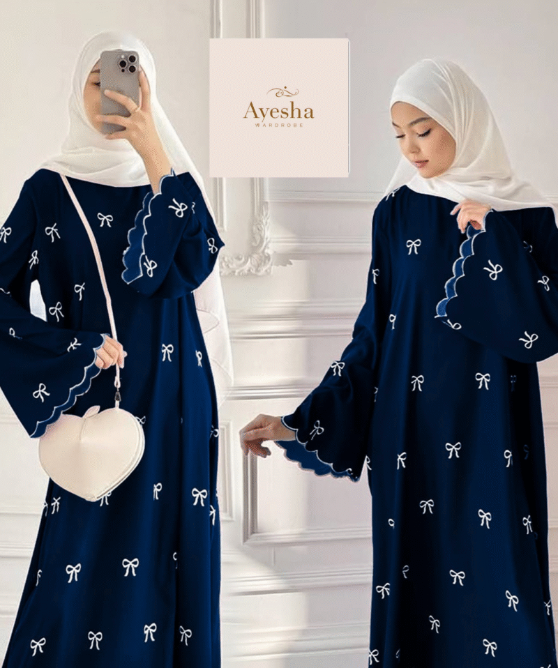 Bow Abaya Front Bow Embroidered Georgette Abaya Without Stoller - Image 6