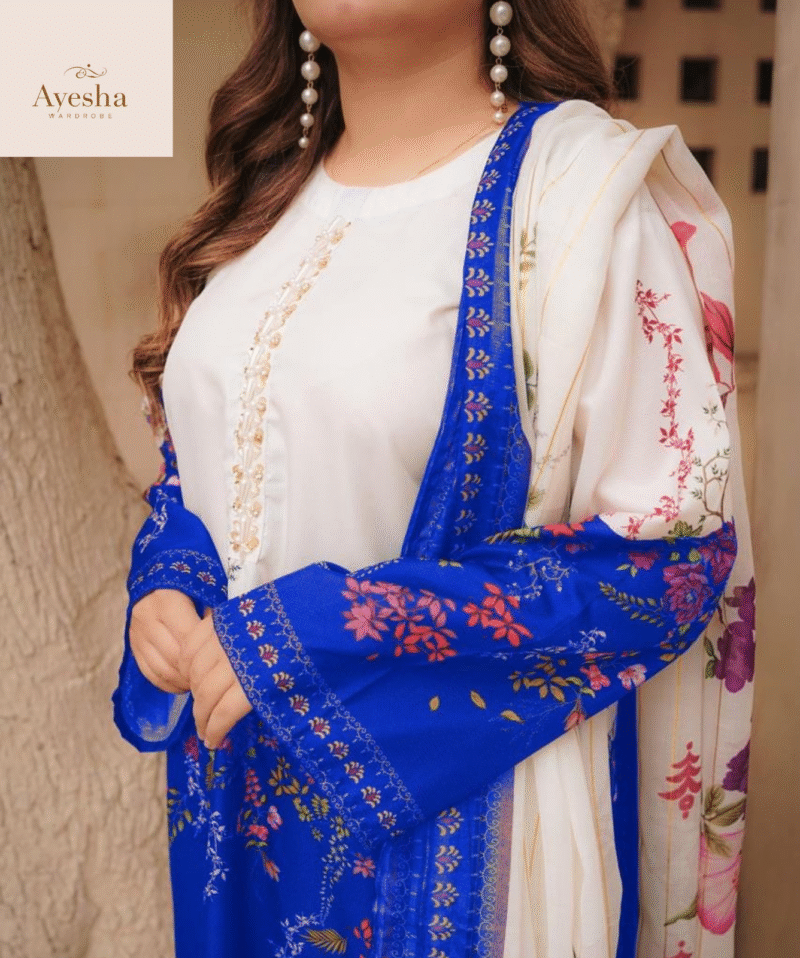 Front and Back Allover Digital Printed with Adda Handwork on Shirt with Flapper and Printed Dupatta Cord Set (3Pcs) - Image 6