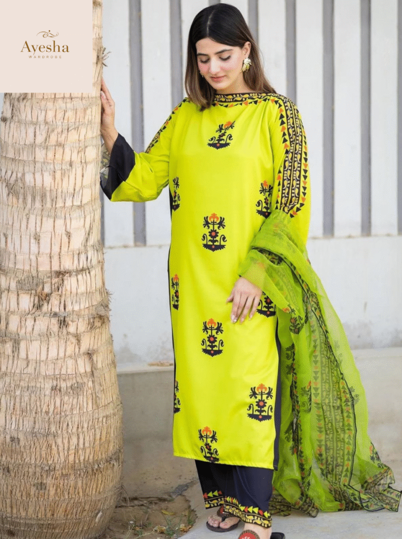 Front and Back Digital Printed Long Shirt with Flapper Dupatta – Zest Tribal 3-Piece Set - Image 6