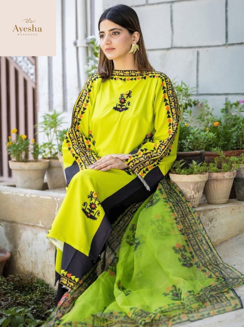 Front and Back Digital Printed Long Shirt with Flapper Dupatta – Zest Tribal 3-Piece Set