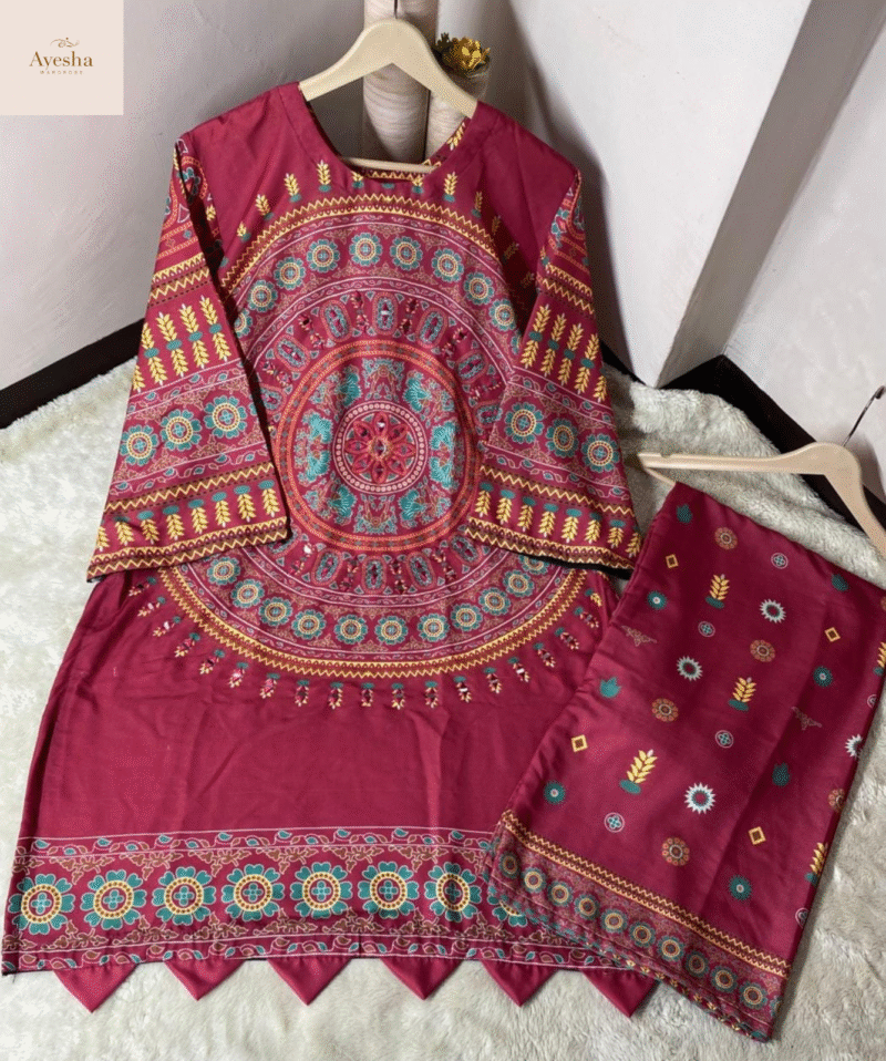 Front & Back Allover Digital Printed 2-Piece with Mirror Work - Image 7