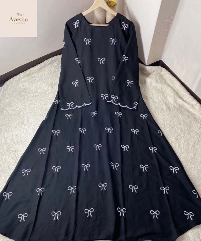 Bow Abaya Front Bow Embroidered Georgette Abaya Without Stoller - Image 2