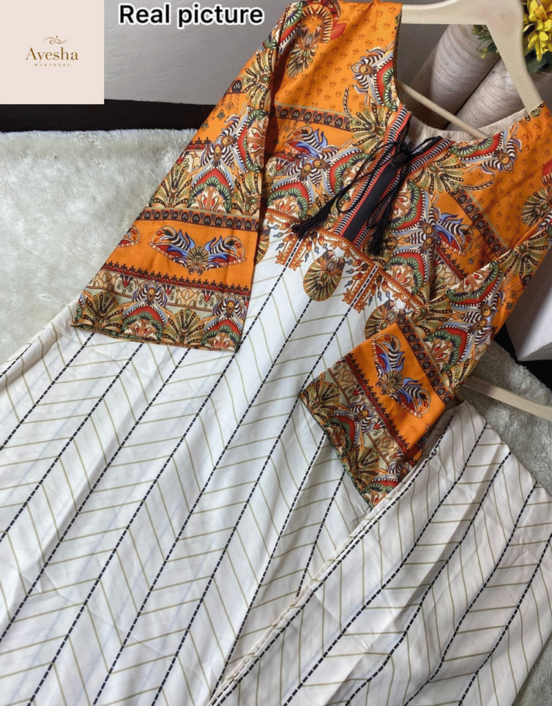 Digital Printed Swiss Lawn Cord Set Long Kurta - Image 7