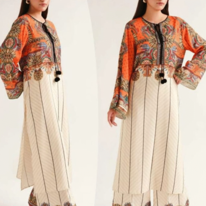 Digital Printed Swiss Lawn Cord Set Long Kurta