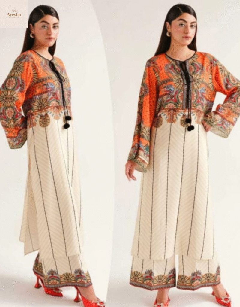 Digital Printed Swiss Lawn Cord Set Long Kurta