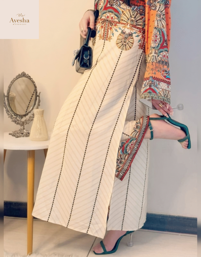 Digital Printed Swiss Lawn Cord Set Long Kurta - Image 3