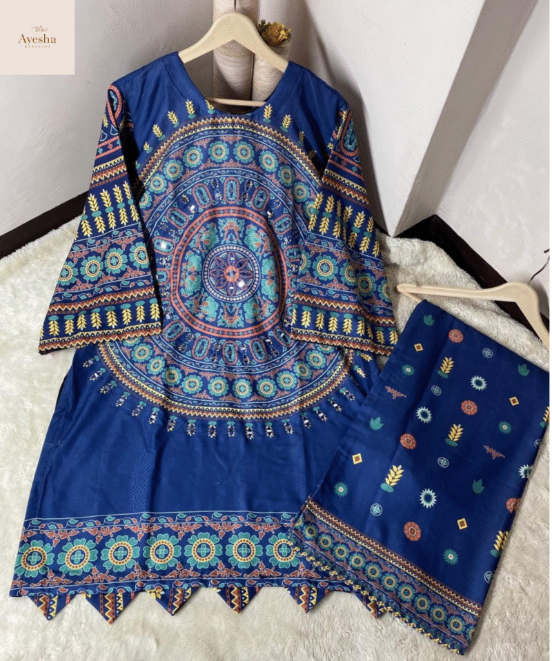Front & Back Allover Digital Printed 2-Piece with Mirror Work - Image 8