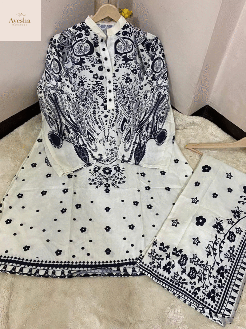 Front and Back Digital Printed Frock with Printed Flapper 2-Piece Set - Image 3