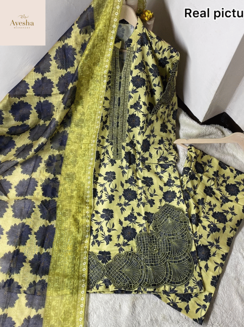 Digital Printed Shirt Neck Pach Work and Border Lace Work Printed Trouser Printed Munar Duppatta - Image 2