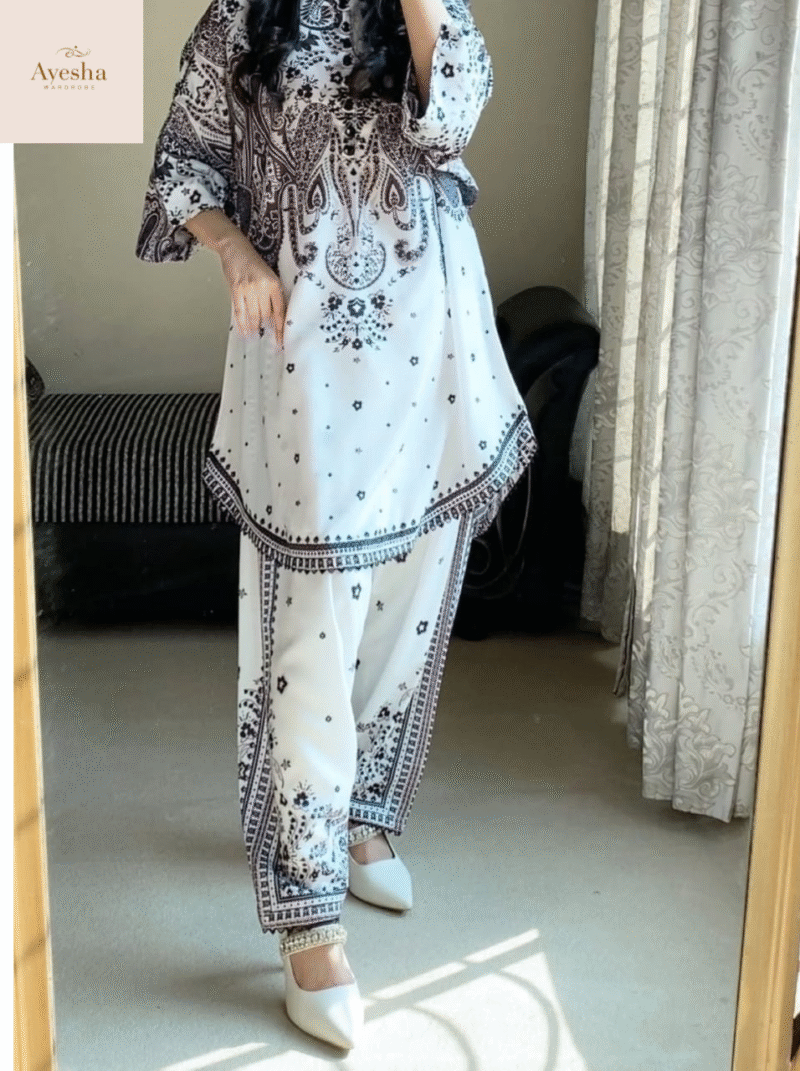Front and Back Digital Printed Frock with Printed Flapper 2-Piece Set - Image 4