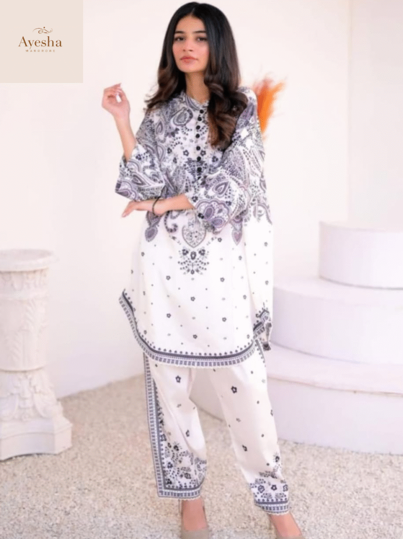 Front and Back Digital Printed Frock with Printed Flapper 2-Piece Set - Image 5