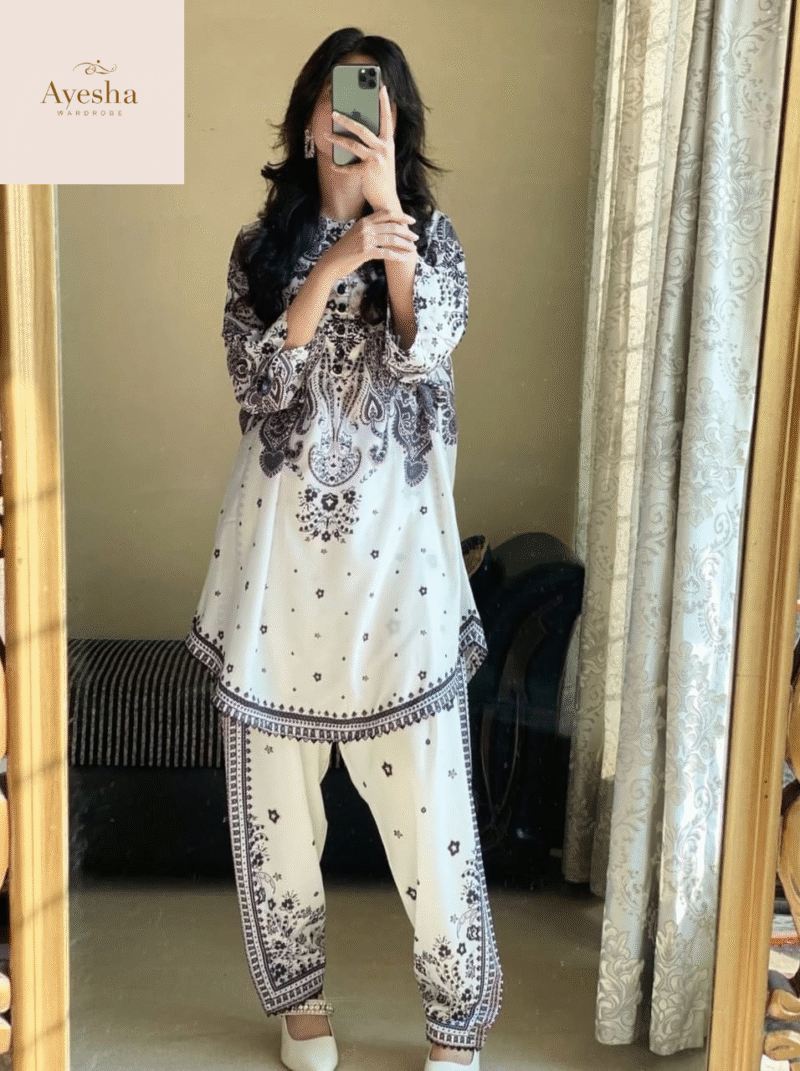 Front and Back Digital Printed Frock with Printed Flapper 2-Piece Set - Image 6