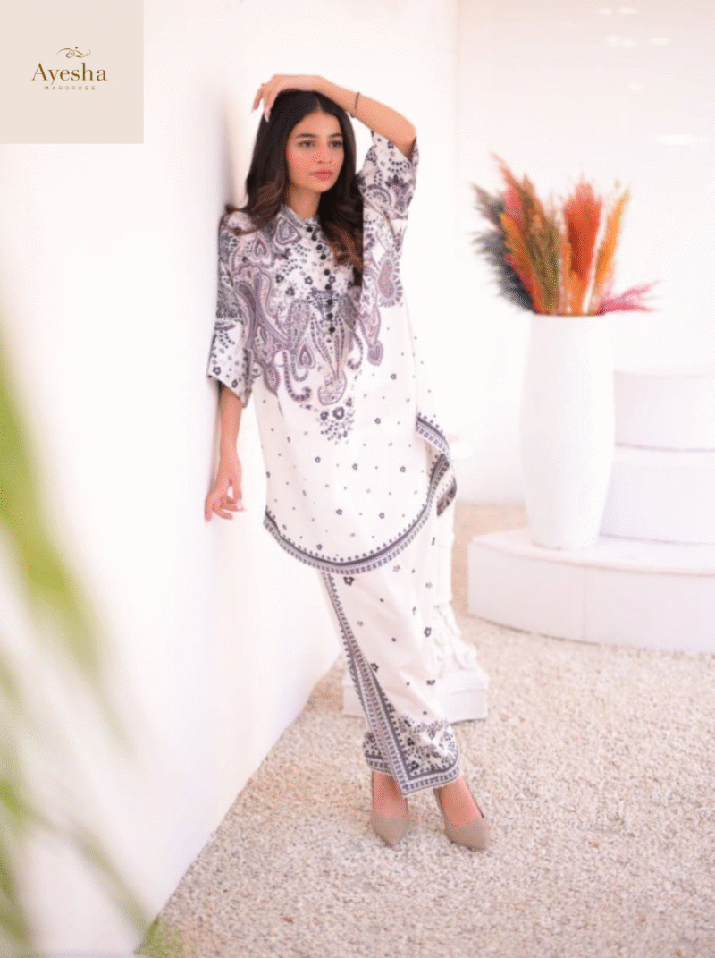 Front and Back Digital Printed Frock with Printed Flapper 2-Piece Set - Image 7