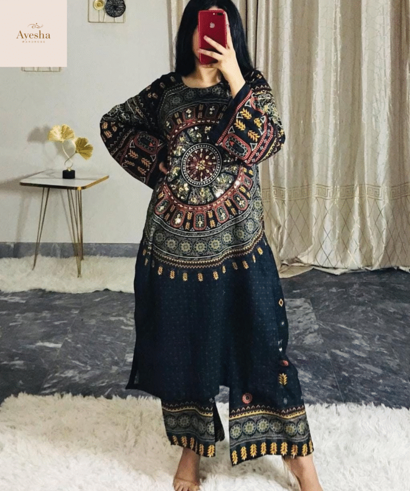 Front & Back Allover Digital Printed 2-Piece with Mirror Work - Image 9