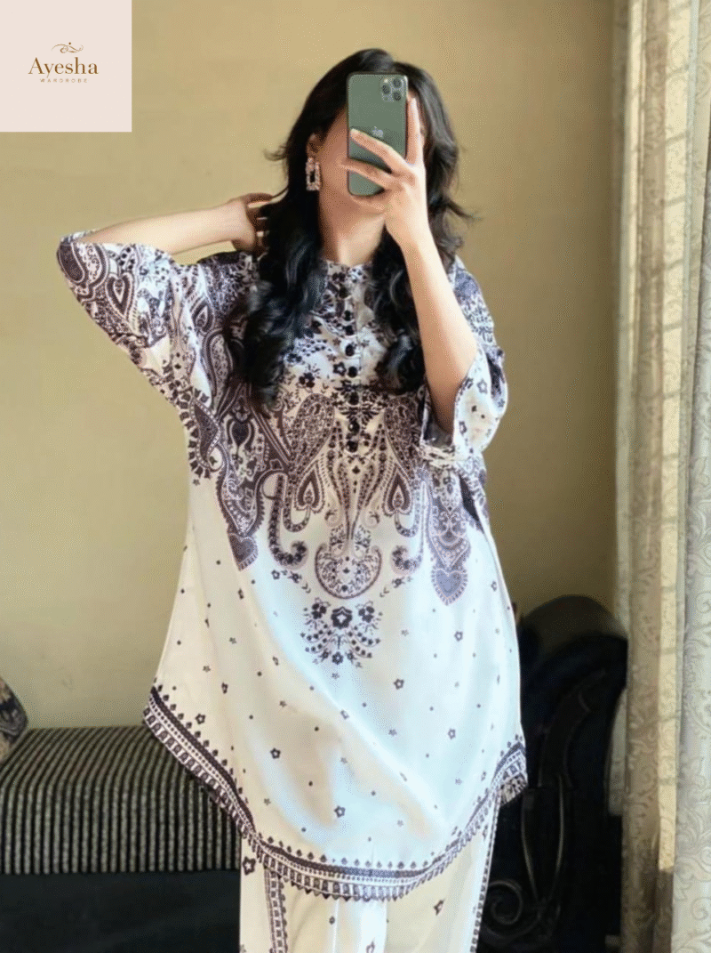 Front and Back Digital Printed Frock with Printed Flapper 2-Piece Set - Image 2