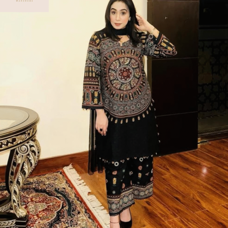 Front & Back Allover Digital Printed 2-Piece with Mirror Work
