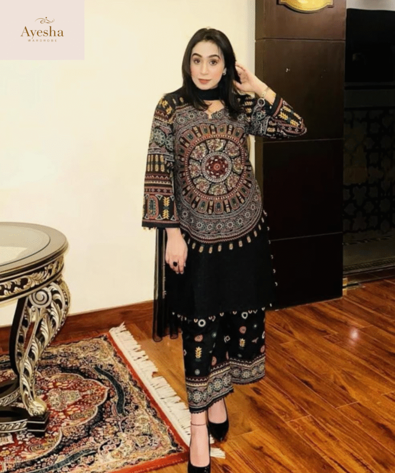 Front & Back Allover Digital Printed 2-Piece with Mirror Work
