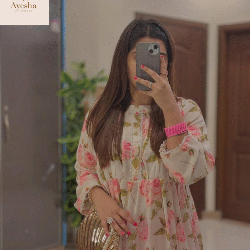 Pink rose Printed Lawn Frock